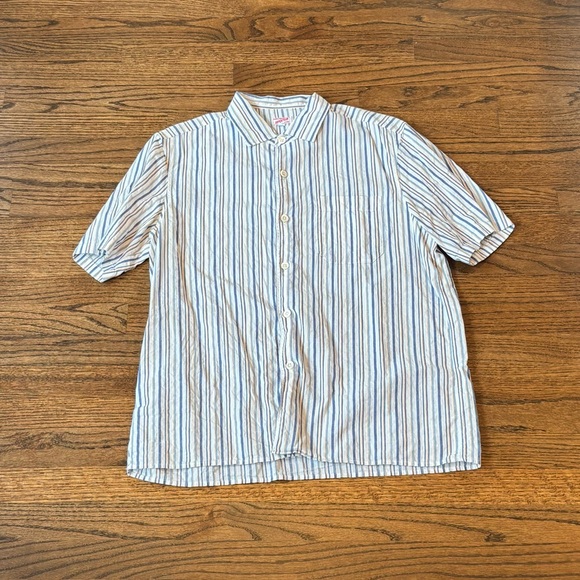 Arpenteur Blue & White Striped Pyjama Vacation Shirt - Men’s Size Large - Picture 2 of 5